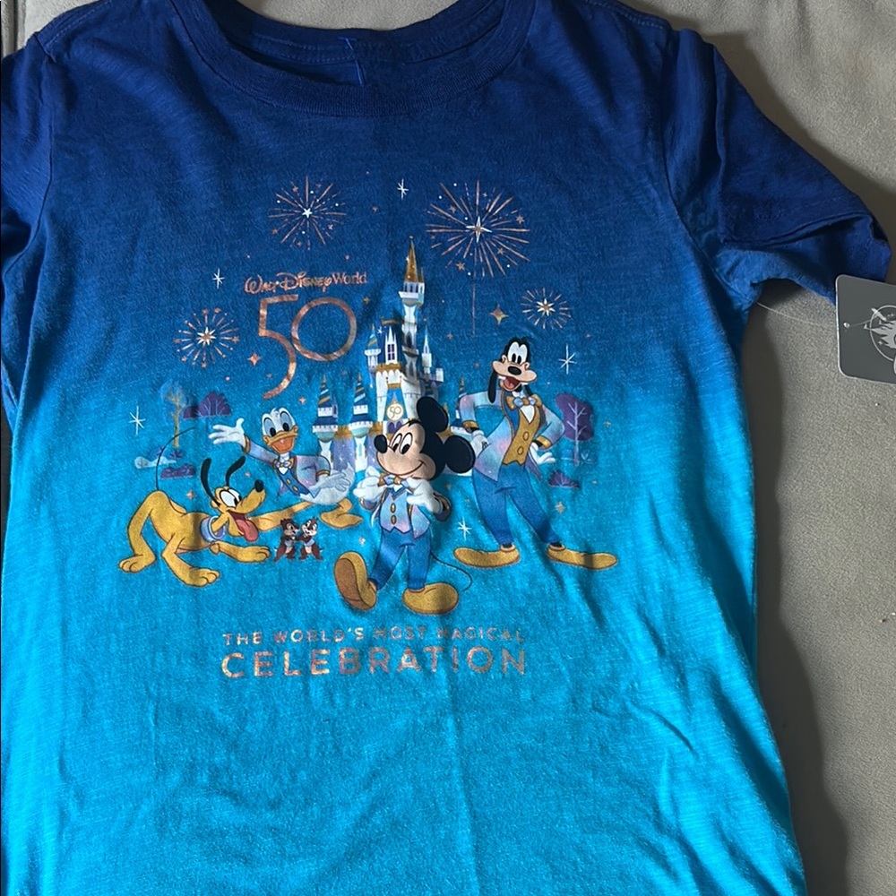 NWT Disney Blue Ombré  50th Celebration Kids T-Shirt - size small 5/6